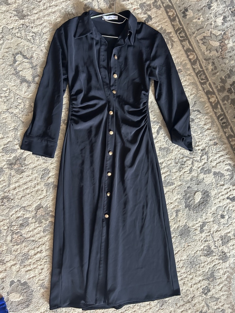 Mango Navy Button-Front Midi Dress with Shirt Collar